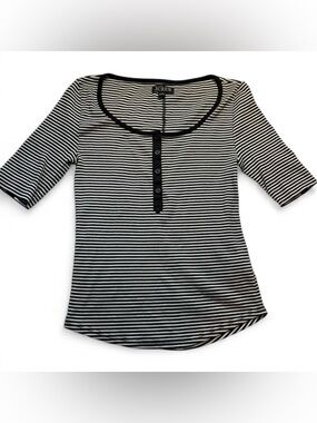 J. Crew Black & White Striped Henley Quarter Sleeve Top